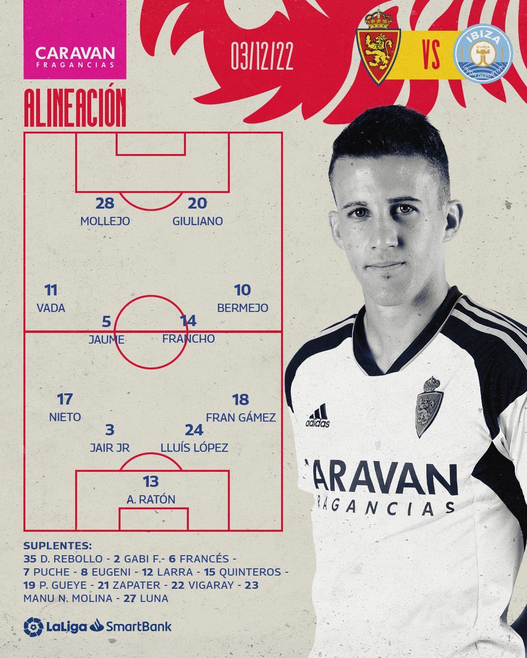 Nieto, Francho y Vada entran en la alineación
